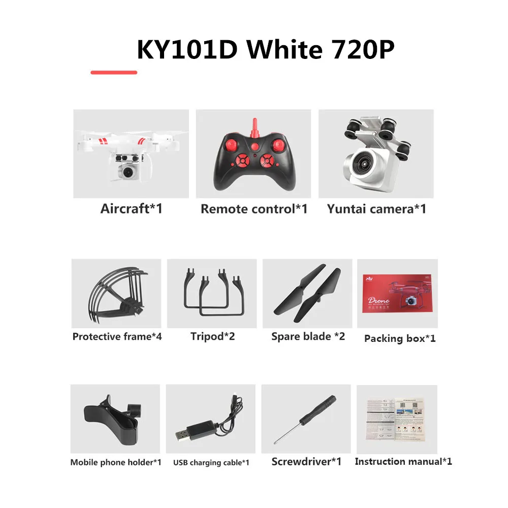 720P white KY101D Дрон 4k камера HD Wifi Трансмиссия fpv Дрон с воздушным давлением фиксированная высота четырехосный Самолет RC вертолет Дрон камера - Цвет: 720P white