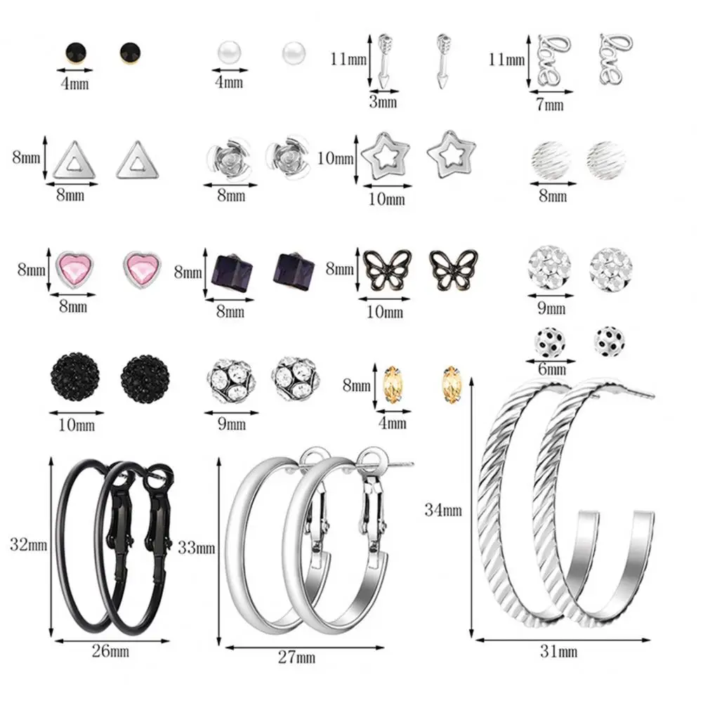 

20Pairs/Set Women Fashion Letters/Butterfly/Circle Ear Stud Earrings Jewelry
