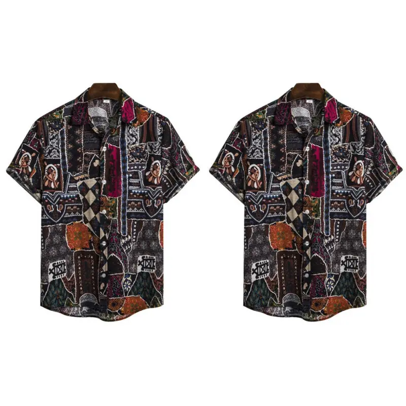 

Mens Casual Button Up Print Short Sleeve Shirt Summer Swim Beach Holiday T-Shirt