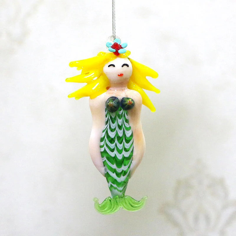 

Hanging Creative Murano Glass Mermaid Figurine Craft Ornament Cute Japan Style Cartoon Images Pendant Aquarium Decor Accessories