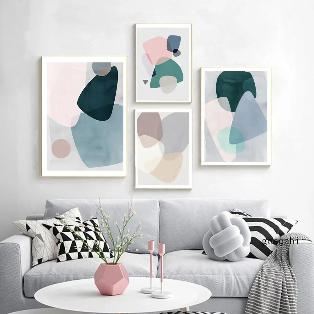 

Watercolor Geometric Nordic Poster Abstract Color Block Canvas Painting and Prints Minimalist Wall Art Picture Living Room Decor