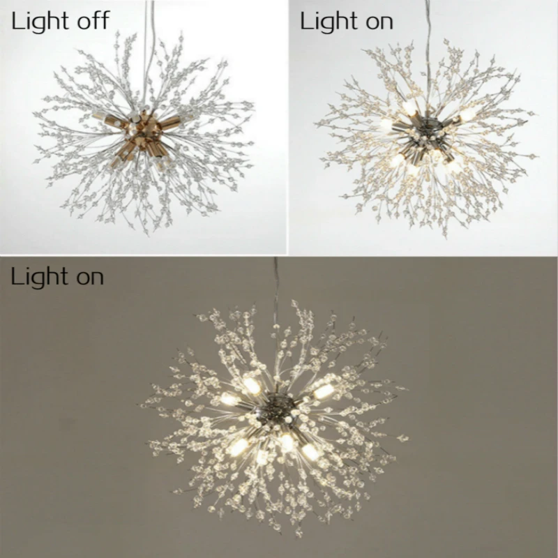 

Nordic Modern Dandelion Electroplated Iron Crystal Chandelier Living Room Bedroom Restaurant Cafe Hanging Lamp LED Light Fixture