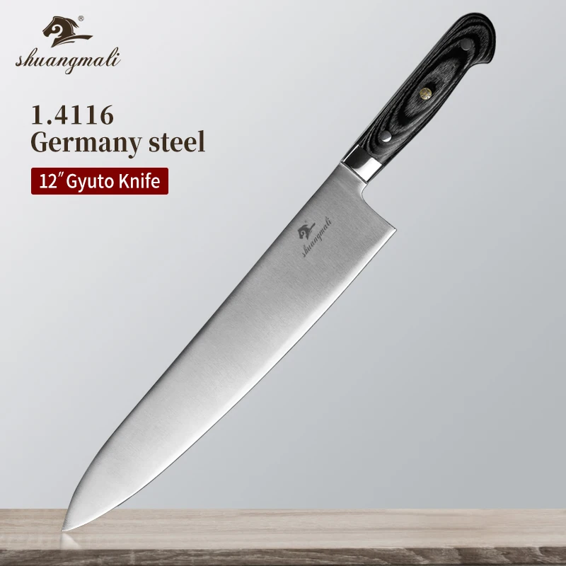 

Нож-Кливер Gyuto, 12 дюймов, Германия, 1.4116, стальные кухонные ножи, профессиональный нож шеф-повара Gyuto для нарезки овощей, резки мяса