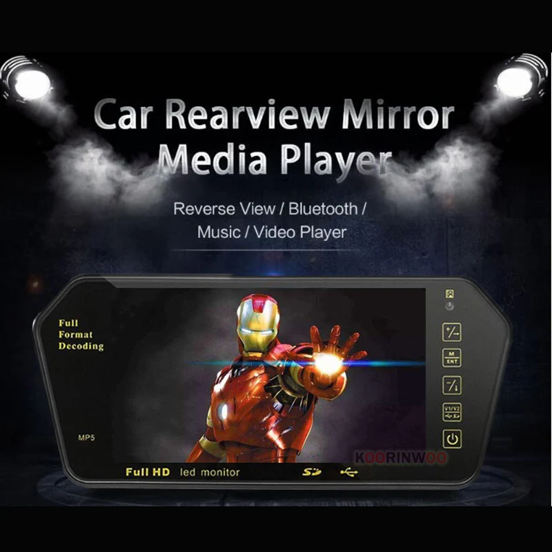 koorinwoo ahd ccd video player 7 car monitor mirror bluetooth mp5 fm phone car rear view camera front camera form car detector free global shipping
