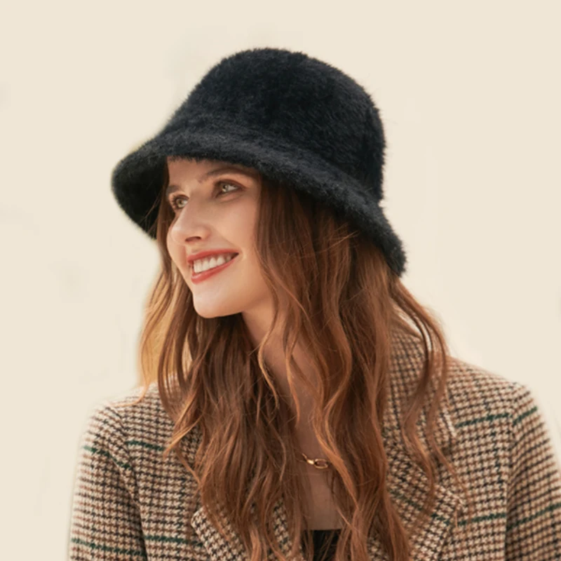 Женская меховая вязаная Рыбацкая шапка новинка зимы 2021 теплые яркие однотонные