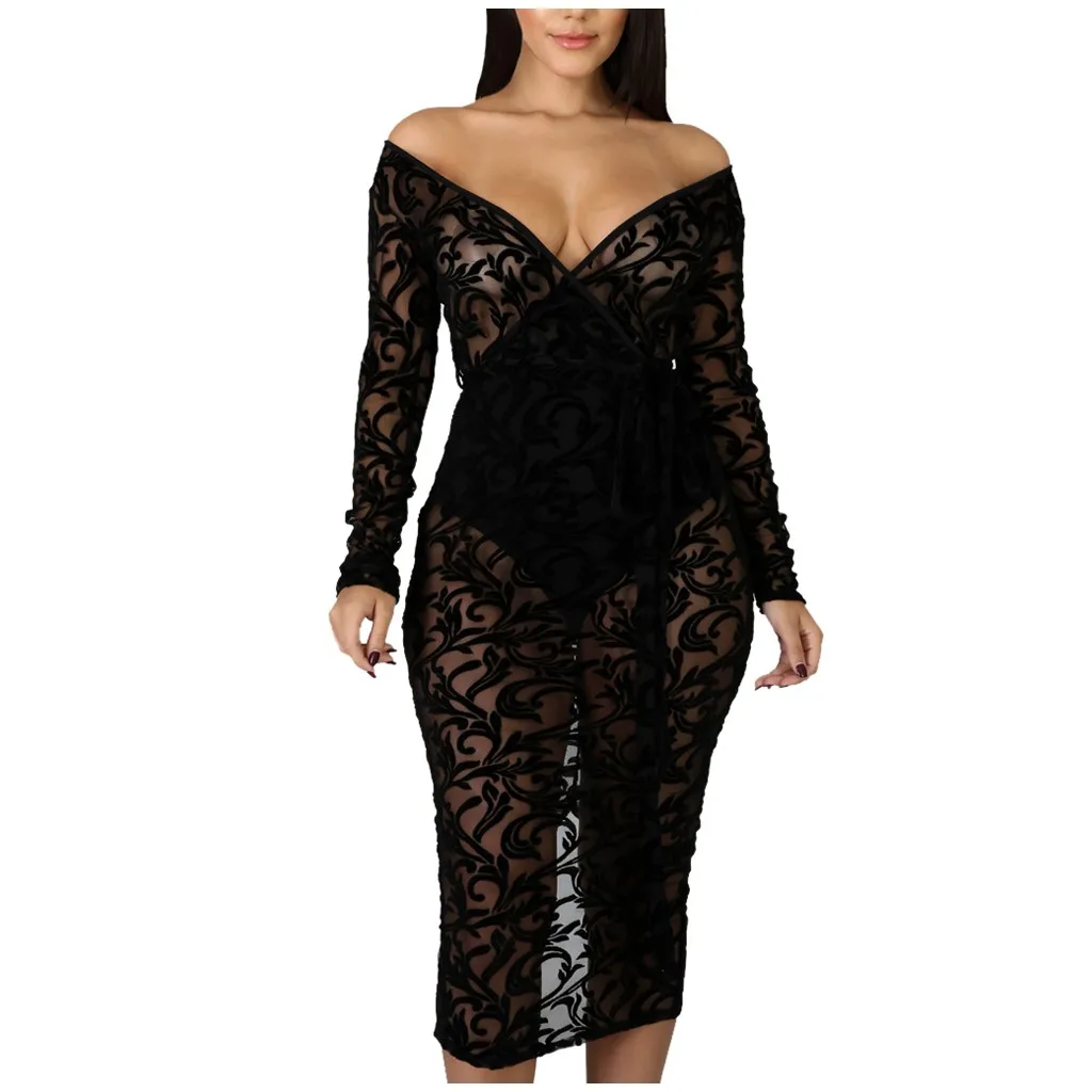 Женское кружевное платье с глубоким v образным вырезом черное облегающее миди