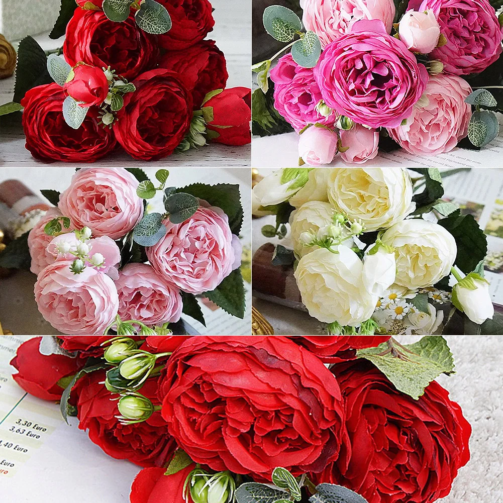 Rose Silk Peony Bonquet Artifial Flowers 1 Bundle 5 Heads 4 Buds Fake Flowers for Party Home Wedding Decoration jacqui rose jacqui rose 2 book bundle