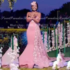 Розовое Кружевное платье подружки невесты с юбкой-годе, вырезом сердечком, Африканское платье для свадебной вечеринки, платье подружки невесты