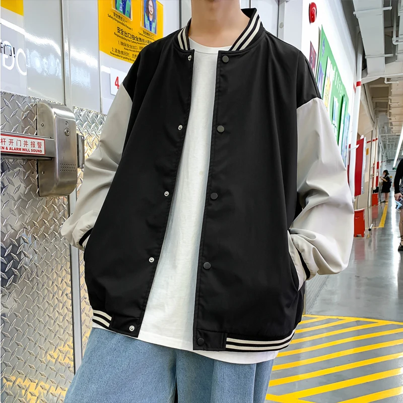 

New Varsity Uniform Bomber Jacket Men Contrast Sleeve Streetwear Men's Coats Hip Hop Loose Baseball Jackets Men Women Oversize
