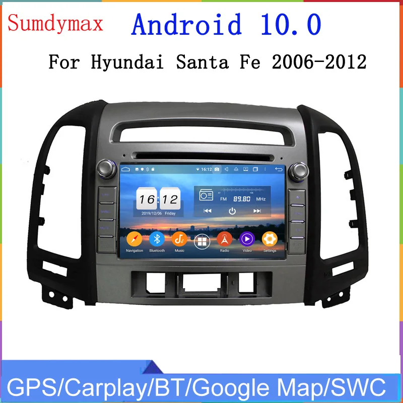 7-дюймовый android 12 автомобильный радиоприемник для hyundai santa fe 2006-2012 автомобильный dvd мультимедийный плеер аудио стерео gps навигация головное устройство Wi-Fi
