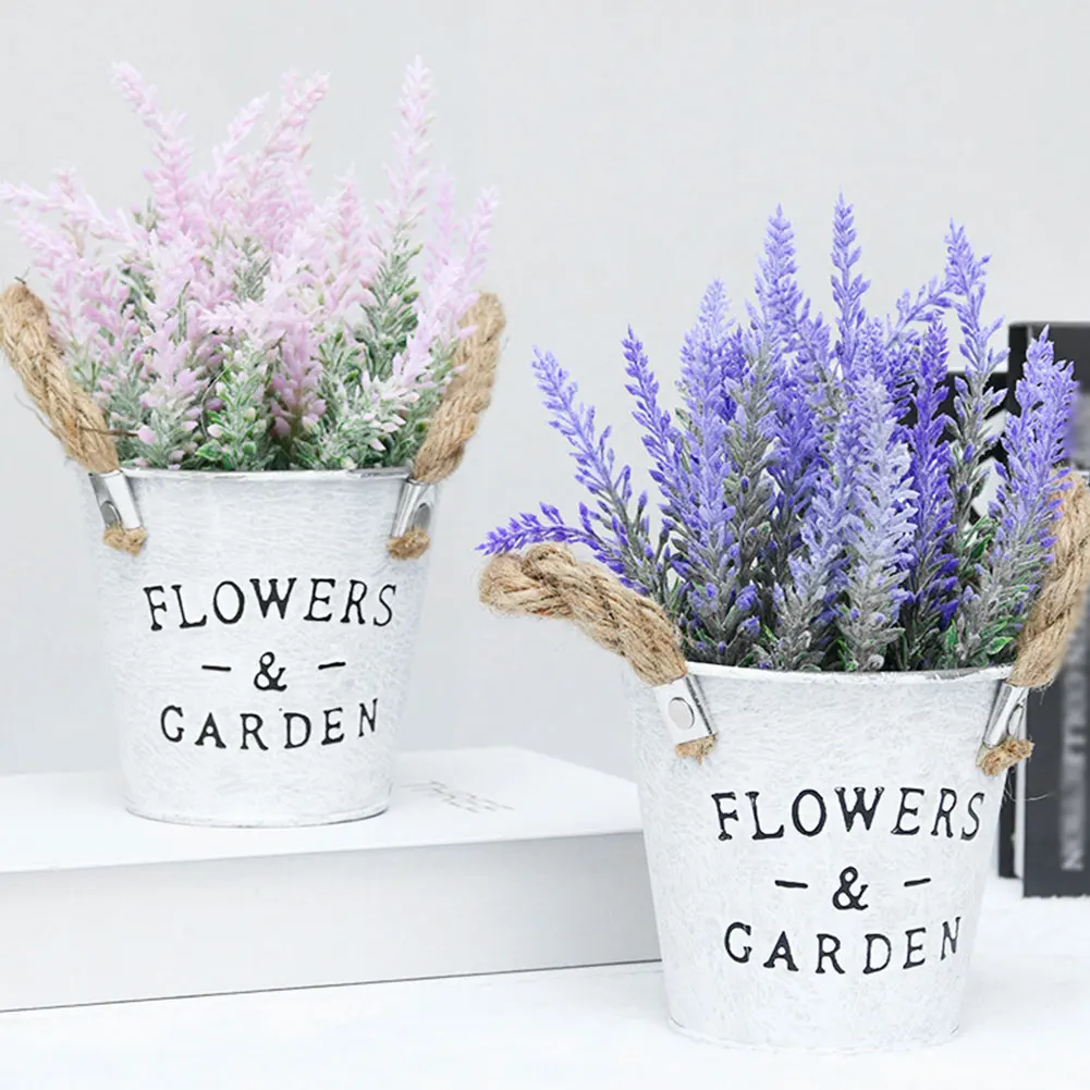 

Artificial Potted Flower Fake Potted Plant Lavender With Iron Art Basin Tabletop Ornament Decoration For Bedroom Office Colorful