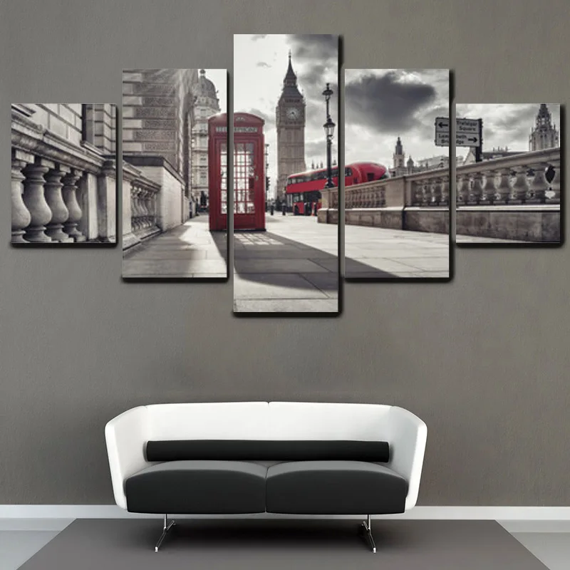 Современная декоративная холщовая картина из 5 предметов черно-белый пейзаж