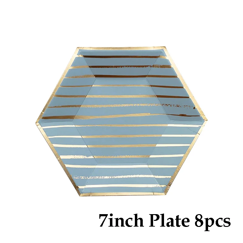 7inch plate 8pcs Одноразовая посуда, синяя Акварельная большая бумажная тарелка, высококачественные вечерние тарелки для декора, полосатая чашка, салфетка на день рождения, свадебные принадлежности - Цвет: 7inch plate 8pcs