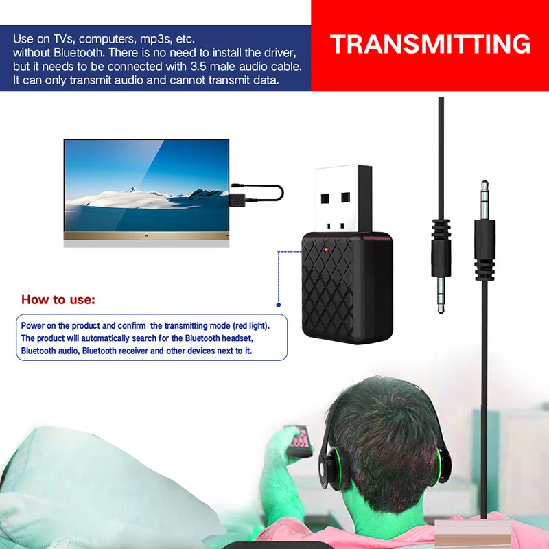 2 в 1 адаптер беспроводной Bluetooth 5 0 аудио приемник передатчик 3 мм кабель LFX