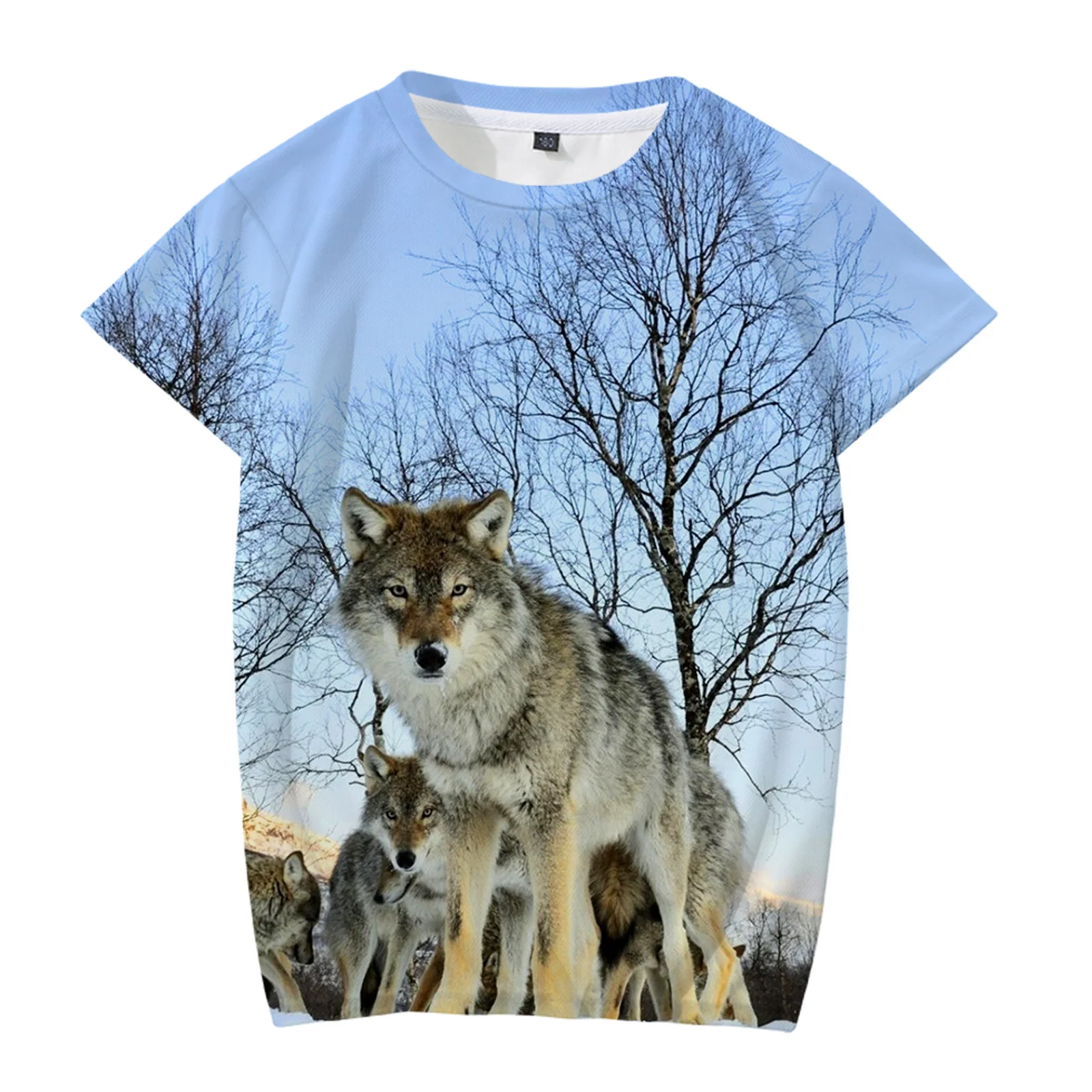 

4-12 Years Children Wolf Print T-shirt Animal Wolf Head Fashion Casual T-shirt Cartoon Wolf Fashion Summer Short-sleeved Shirt