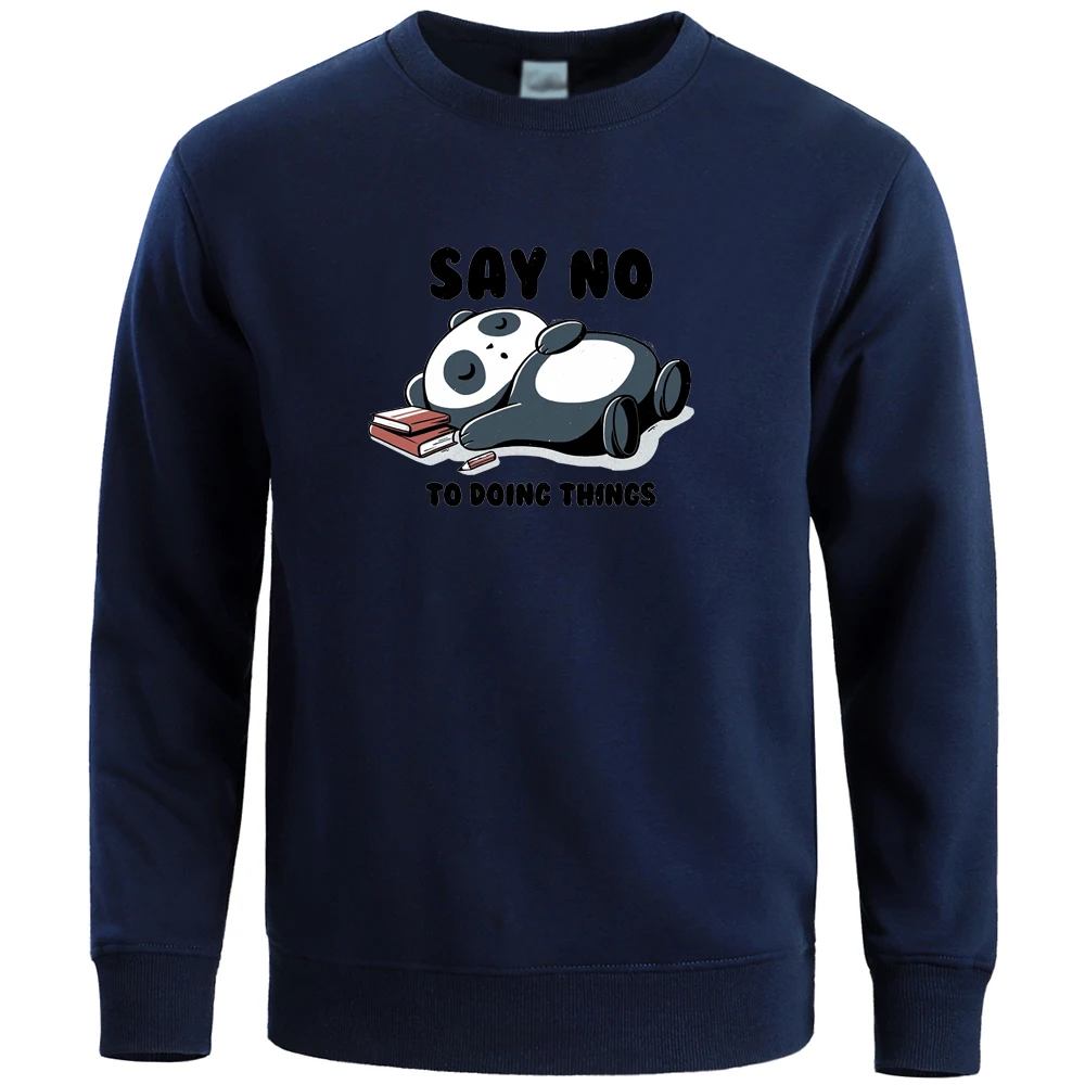 

Panda Say No To Doing Thincs Pullover Hoodies Top Men Printed Hoodie Street Winter Warm Crewneck Hip Hop Casual Black Sweatshirt