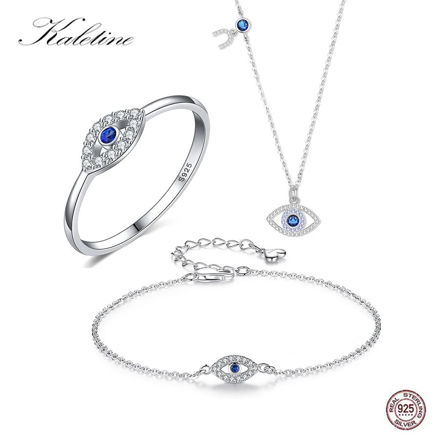 KALETINE, браслет от сглаза, кольцо, 925 пробы, серебряные ювелирные наборы, синие наборы ожерелья из камней, ювелирные изделия из Турции, комплект из 3 предметов для женщин