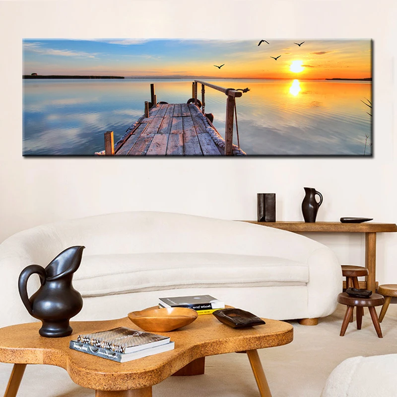 

Natural Wooden Bridge Sunset Landscape Canvas Painting Cuadros Posters and Prints Scandinavian Wall Art Picture for Living Room