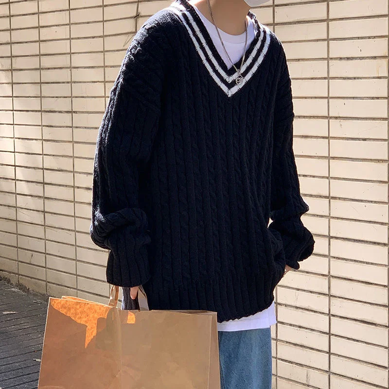 Осенний свитер с V-образным вырезом мужской теплый Модный повседневный вязаный