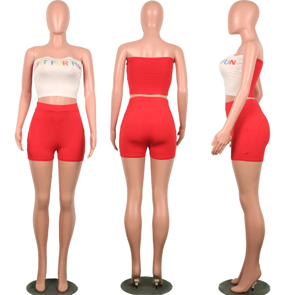 

2022 New Arrvial Summer JUST FOR FUN Letter Print 2pcs Sexy Crop Top And Shorts Suits Tracksuit Women Street 2 Piece Set Outfits