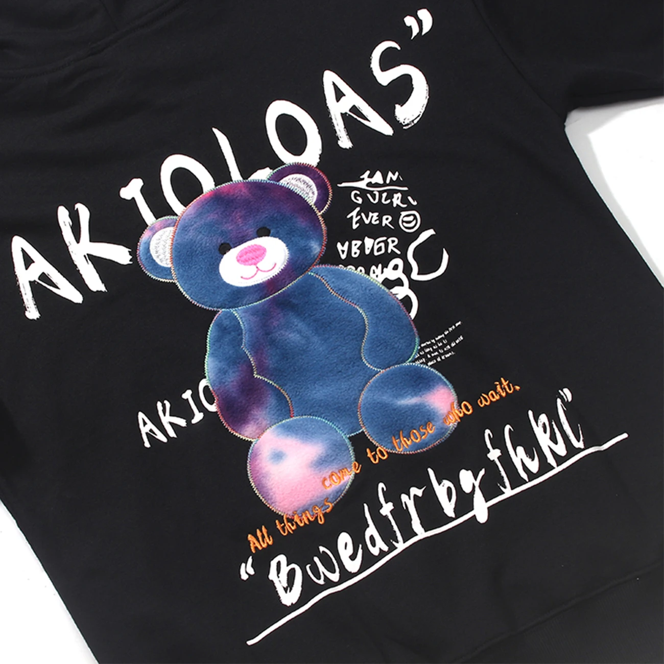 

LACIBLE Autumn Pullover Embroidery Bear Harajuku Hoodie Hip Hop Streetwear Hoodie Mens Loose Couple Hooded Sweatshirt Black