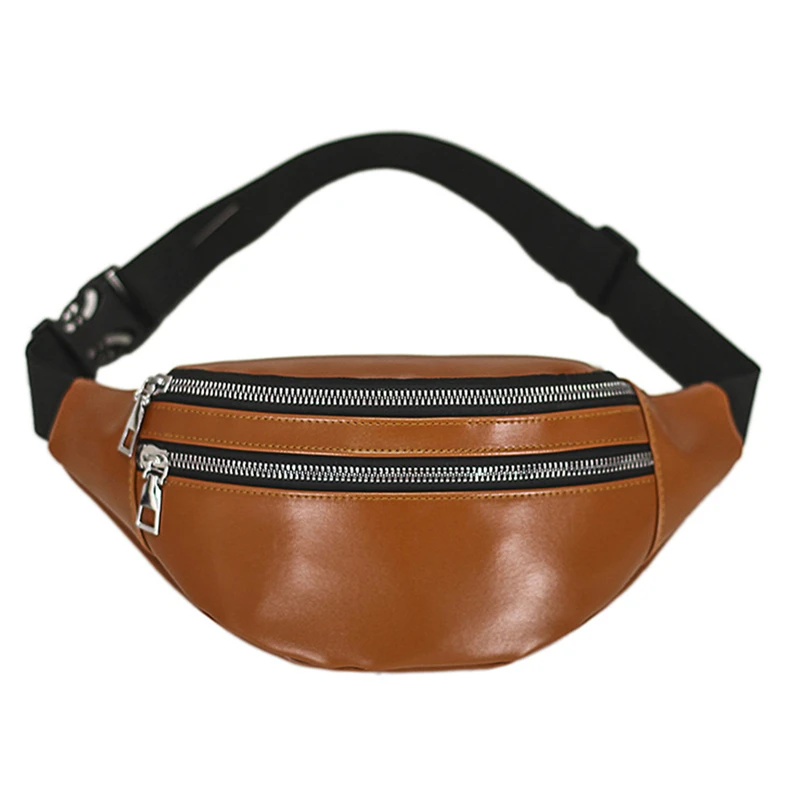 

New Women Chest Bag PU Leathe Solid Color Zipper Waist Packs For Female Fashion Fanny Packs Ladies Belt Bum Bags