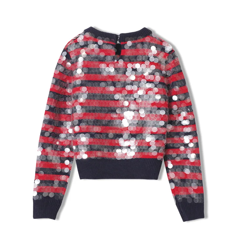 

Женский вязаный пуловер в полоску, укороченный свитер в стиле панк с блестками, джемпер для девушек на весну и осень