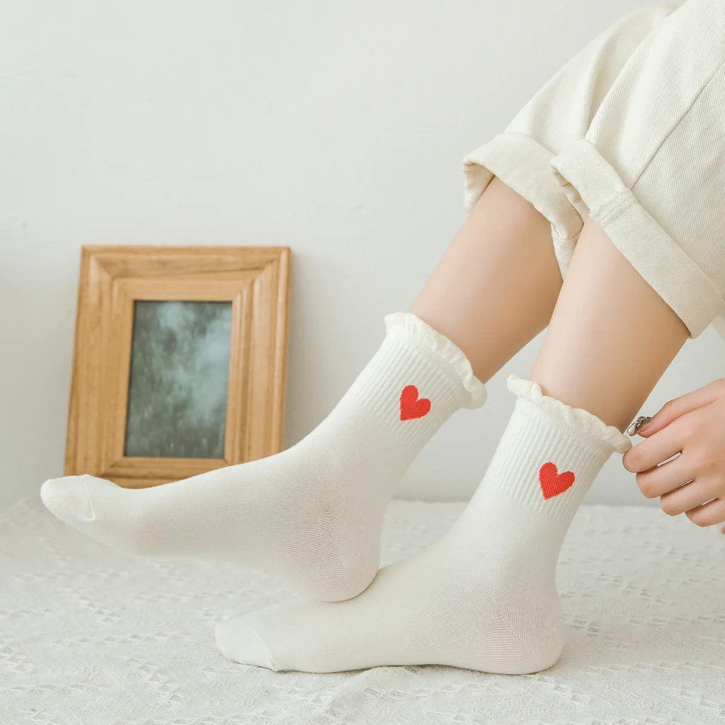 

Ladies Casual Women Socks Striped Love Heart Cotton Solid Color Cute Dot Casual Breathable White Women Fashion Lady Socks 1 Pair