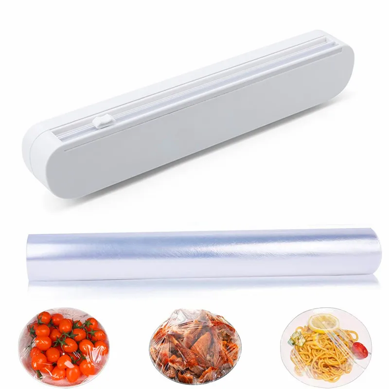 

Durable Food Wrap Dispenser Cutter Plastic Foil Cling Film Wrap Dispenser Plastic Sharp Cutter Kitchen Storage Organizer Tools