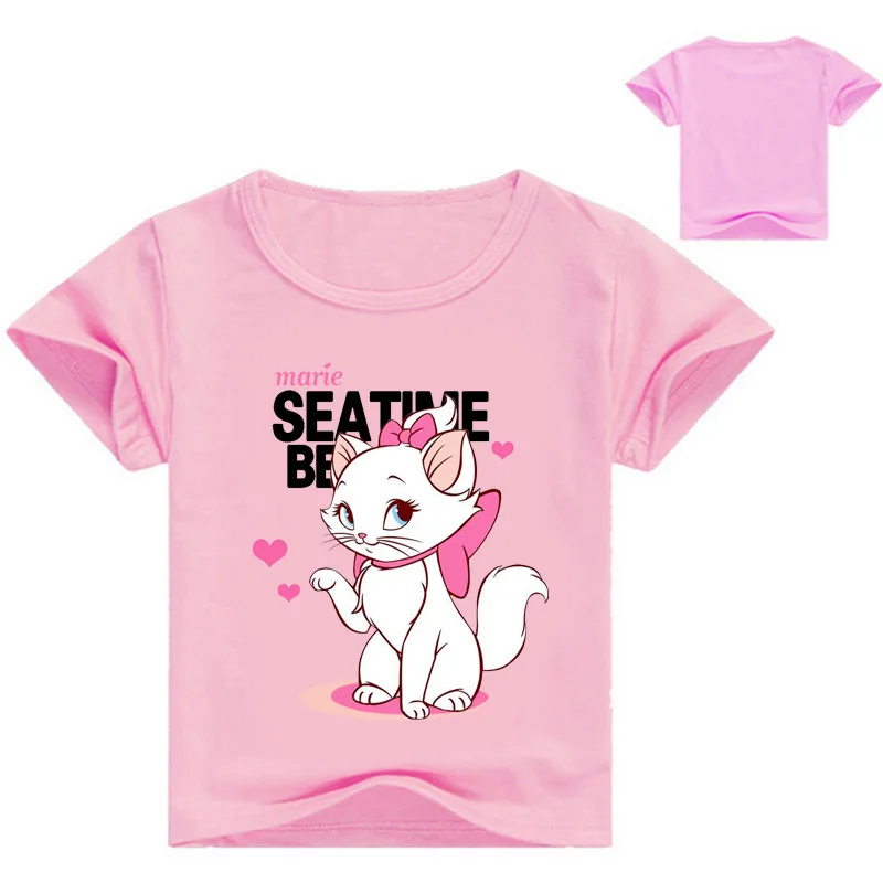 

Summer Children Clothing Cute Cartoon Aristo Cats Marie Cat Kids Short Sleeve T shirts for Girls Tops Princess Clothes 2-12Y