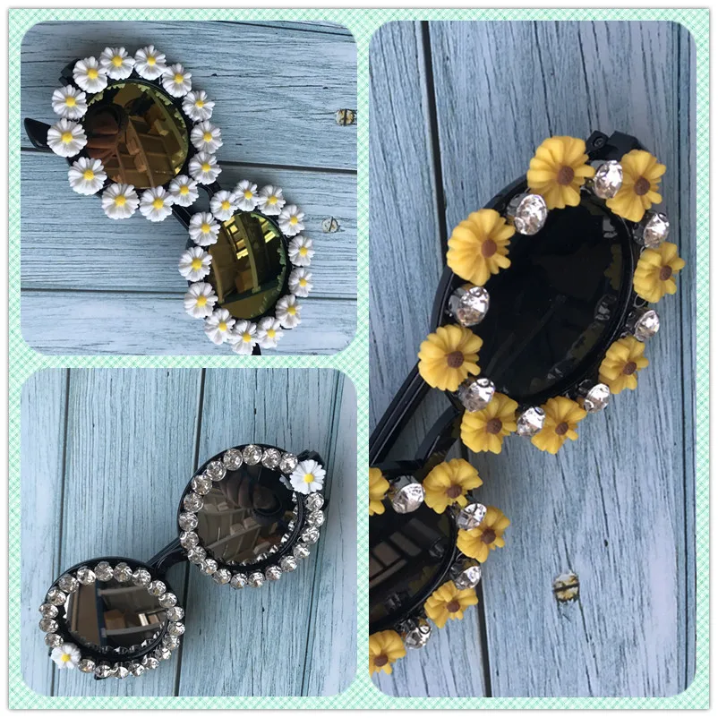 Женские солнцезащитные очки модные роскошные со стразами круглые маленькие