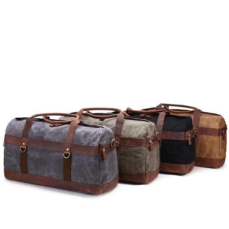 Водонепроницаемая холщовая вещевая сумка прочная кожаная дорожная Мужская
