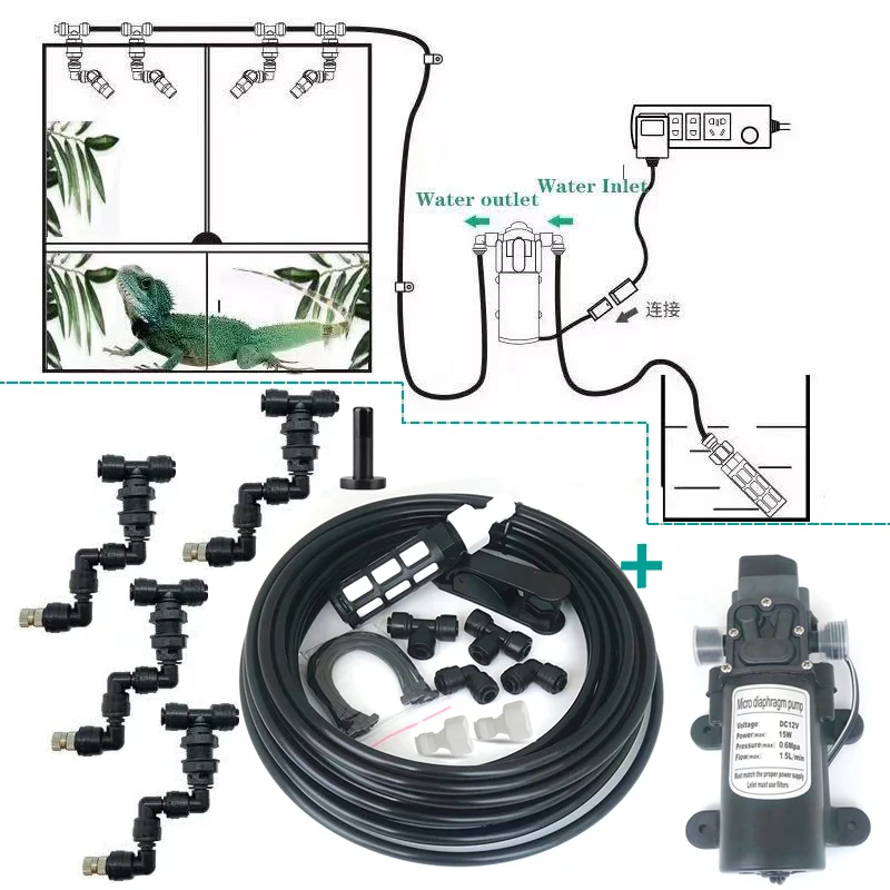 

HEMAN Reptiles Fogger Mist Sprinkler Rainforest Tank 360 Adjustable Aquarium Aquatic Pet Cooling System