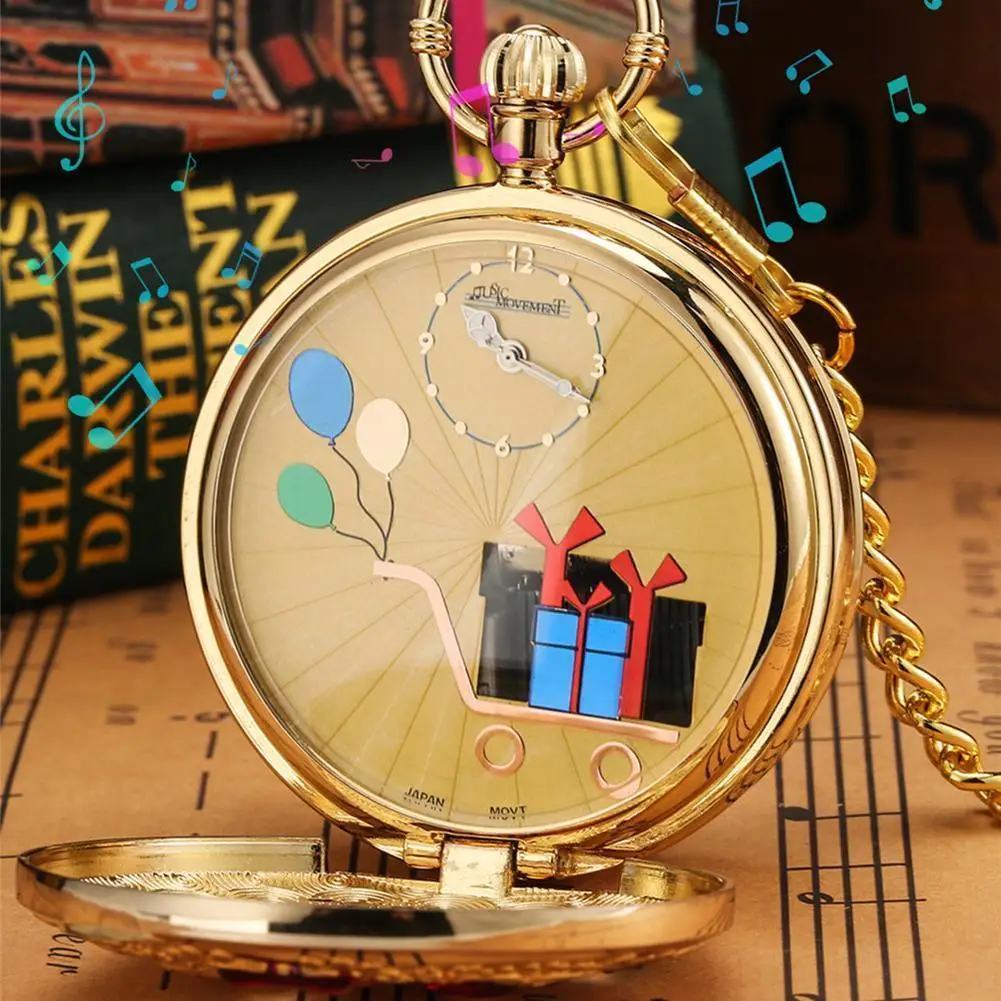 

Retro Musical Quartz Pocket Watch Melody Hollow Pendant Chain Necklace Pocket Watches Souvenir Best Gifts for Men Women Kid E9W7