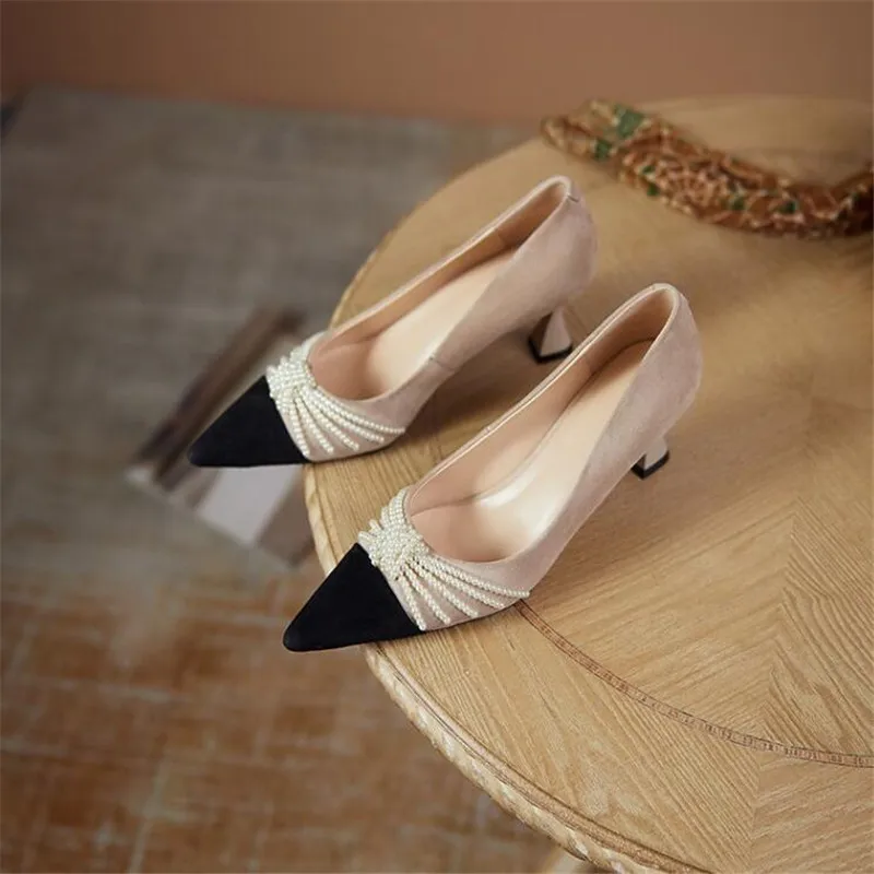 Luxury women's shoes 2021 new spring pointed high heels stiletto pearl wedding shoes bridesmaid dress shoes women's high heels