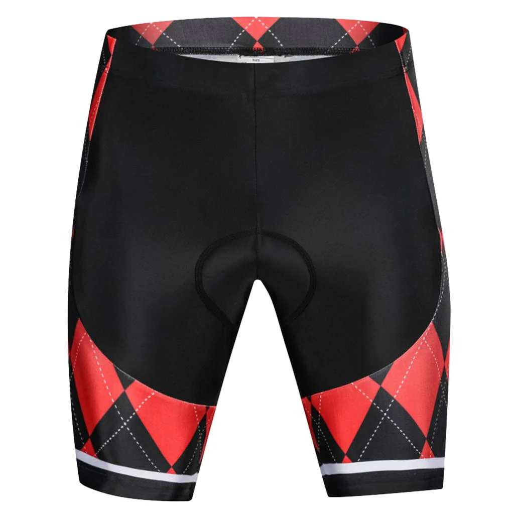 Comfortable 80% Polyester + 20% Spandex Black and Red Grid Summer Cycling Shorts for Outdoor Sports |