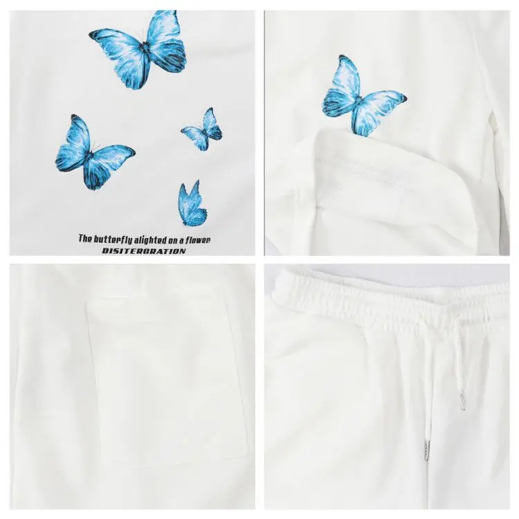 Женские Гавайские пляжные шорты синие в стиле Харадзюку с бабочками до колен