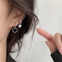 otoky new asymmetric love heart earrings silver color elegant butterflytassel chain alloy drop earrings for women girls jewelry