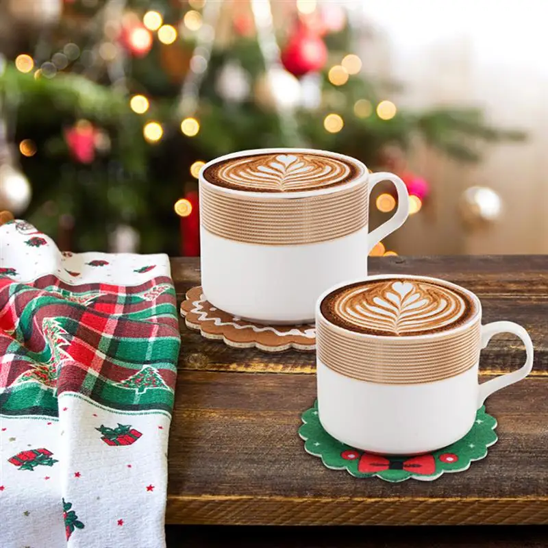 

5PCS Christmas Coaster Creative Fashion Decorative Nonwoven Cup Mat Xmas Decoration Drink coasters Placemat Home Supplies