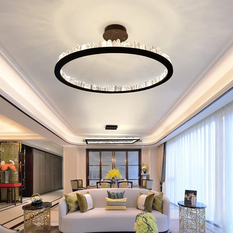 

Modern Remote Crystal LED Pendant Lights Gold Black Industrial Crystal Lamp for Hotel Villa Exhibition Hall Art Decoration