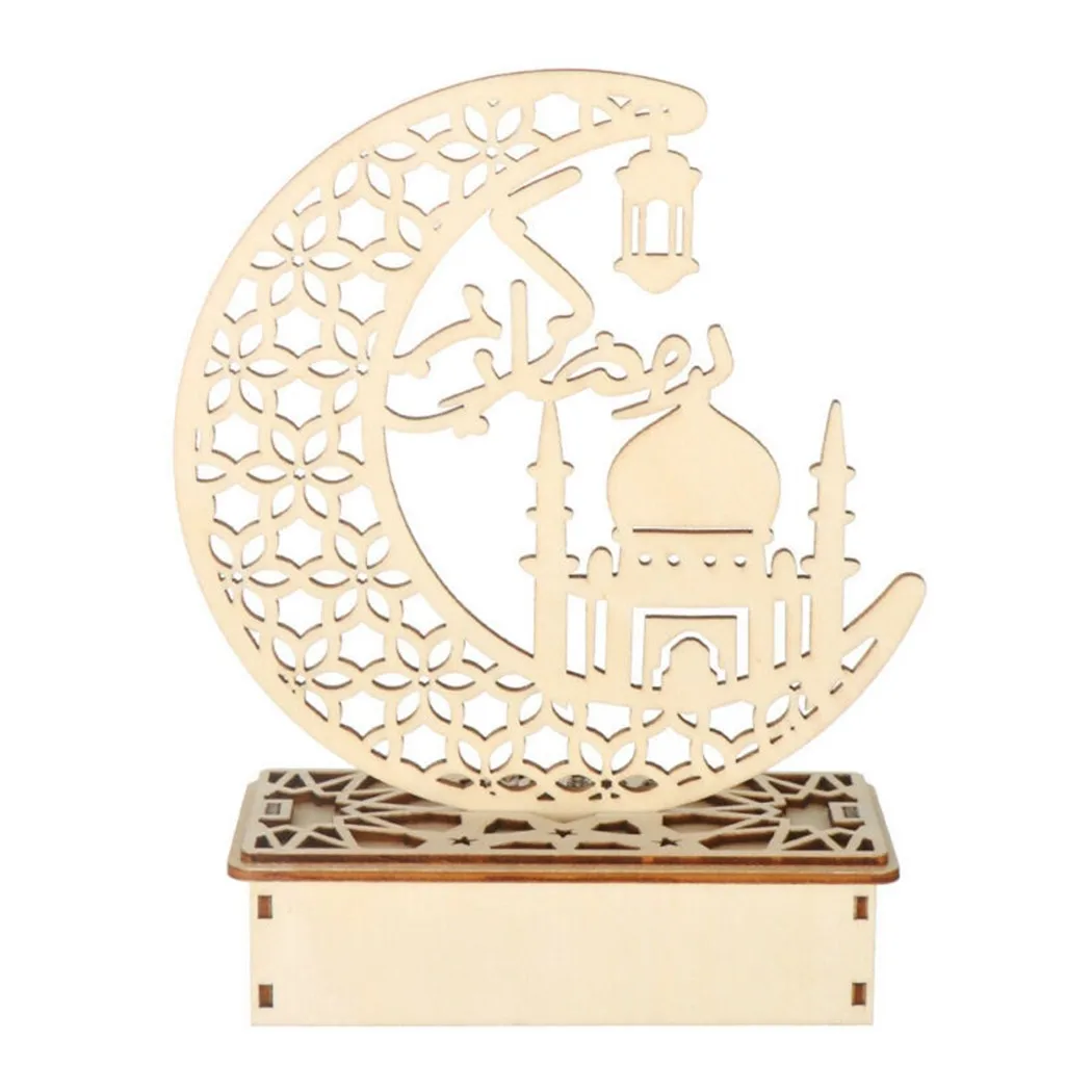 

1pc Muslim Wooden Ornament Decoration Ornament Pendant LED Wood Plaque Ramadan Moon Star Eid Mubarak