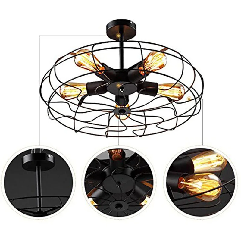 

Промышленный винтажный креативный потолочный светильник с вентилятором, полуутопленное крепление, металлический подвесной светильник дл...