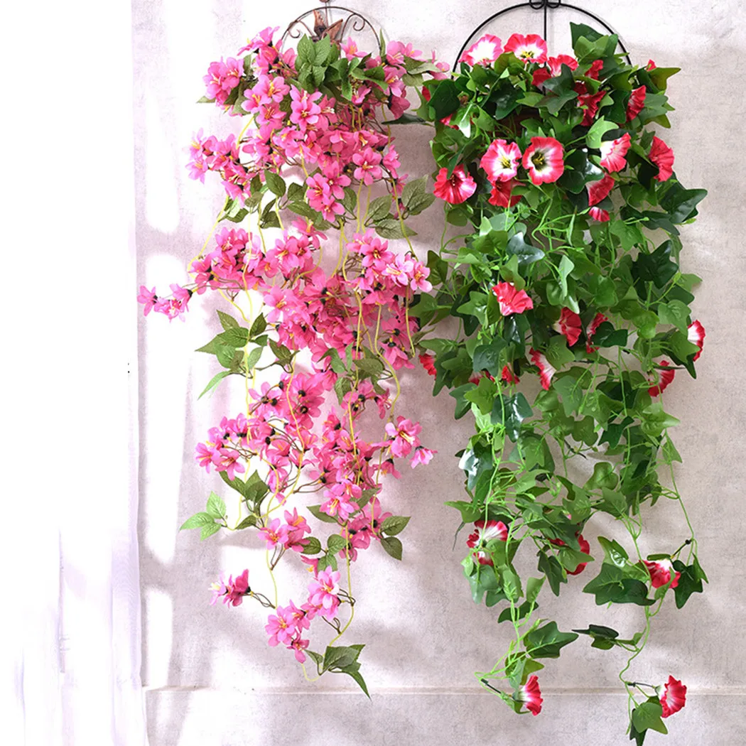 

1PC Artificial Fake Hanging Silk Flowers Vine Plant Garden Decor Indoor Outdoor Living Room Wall Decoration Plant Flowers