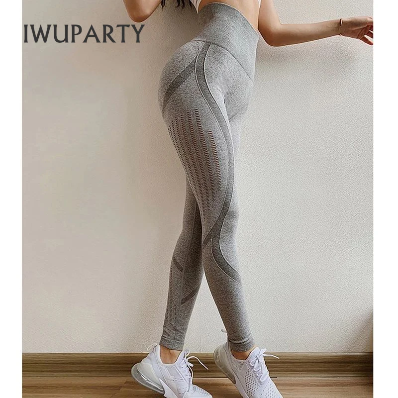 

IWUPARTY High Waist Seamless Leggings Push Up Eyelet Wide Waistband Sports Leggings Energy Sportwear Stretchy Gym Girl jogging