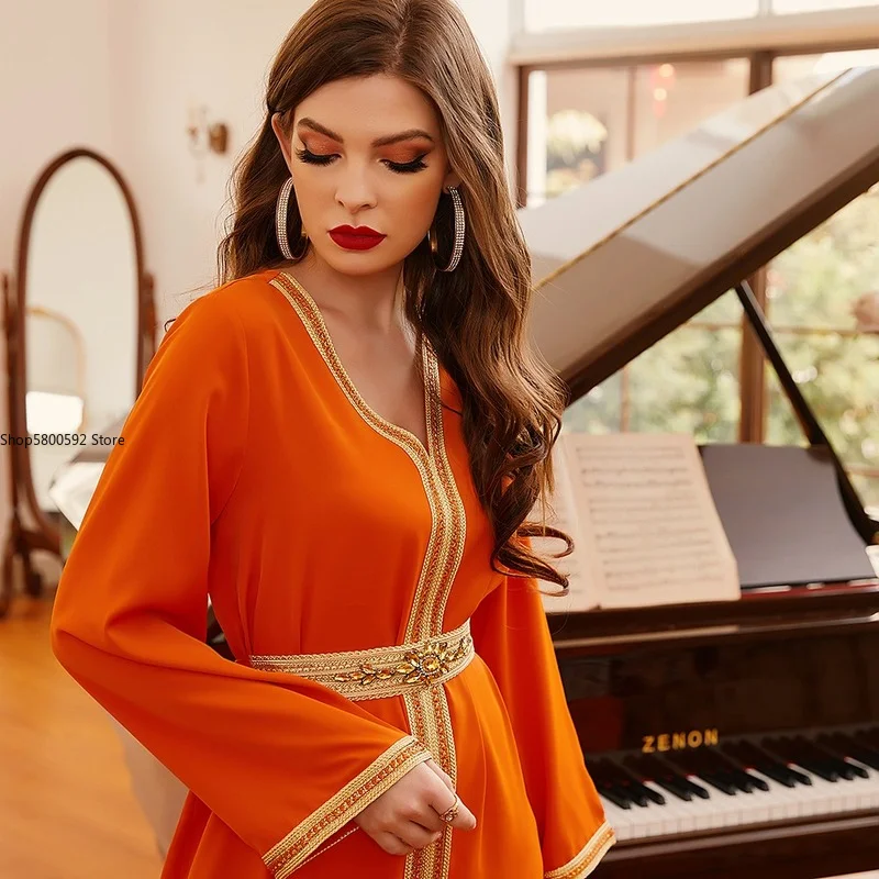 Women Moroccan Kaftan Dress Sfifa Ribbon Braid Handcraft Diamond Muslim Fashion Dubai Saudi Arab Jalabiya Jalaba Party Banquet