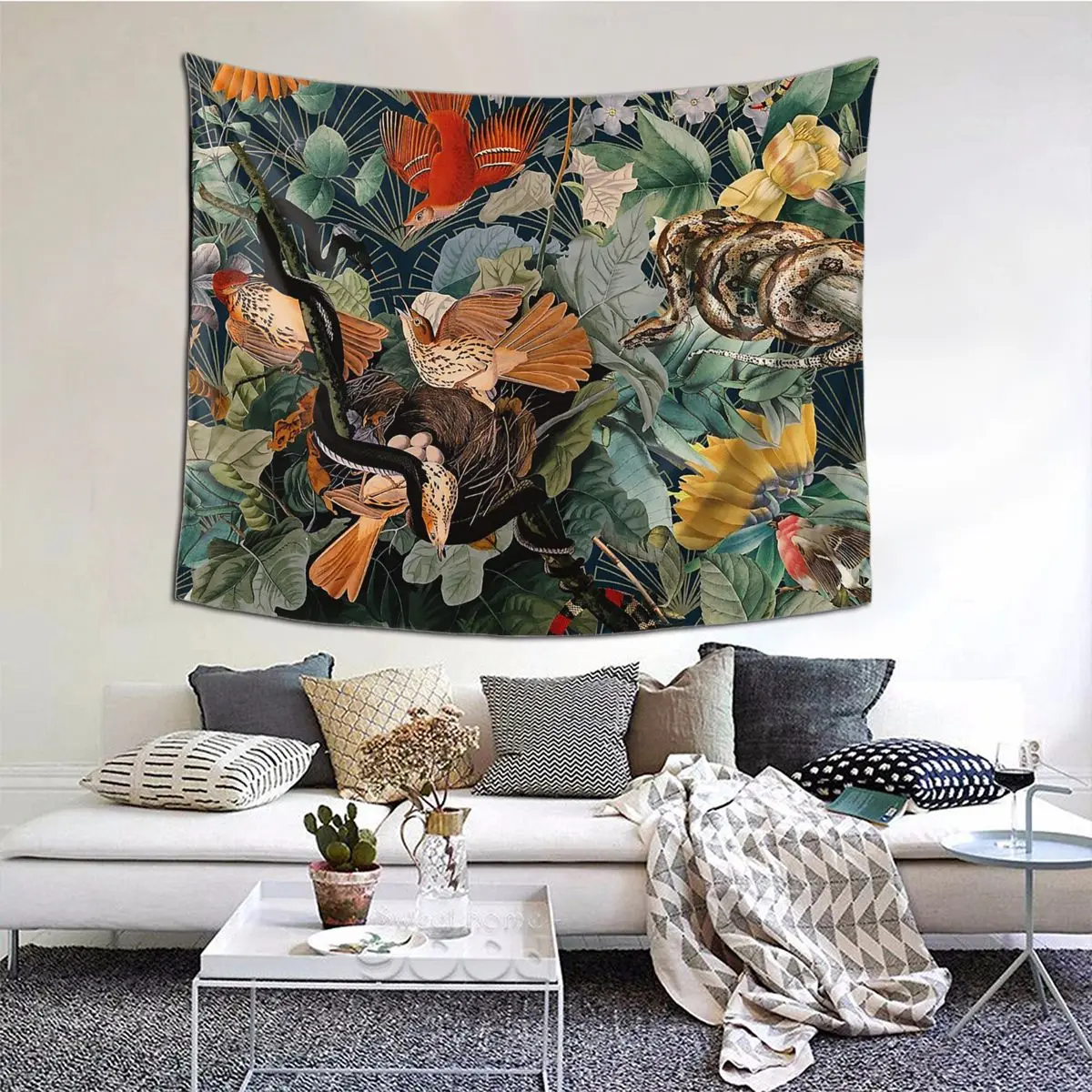 Птиц и ползет змеей гобелен настенный Декор лес природа цветочный в цветах
