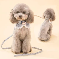 dog leash collar set dog chain dog rope cute little flower with bow tie teddy