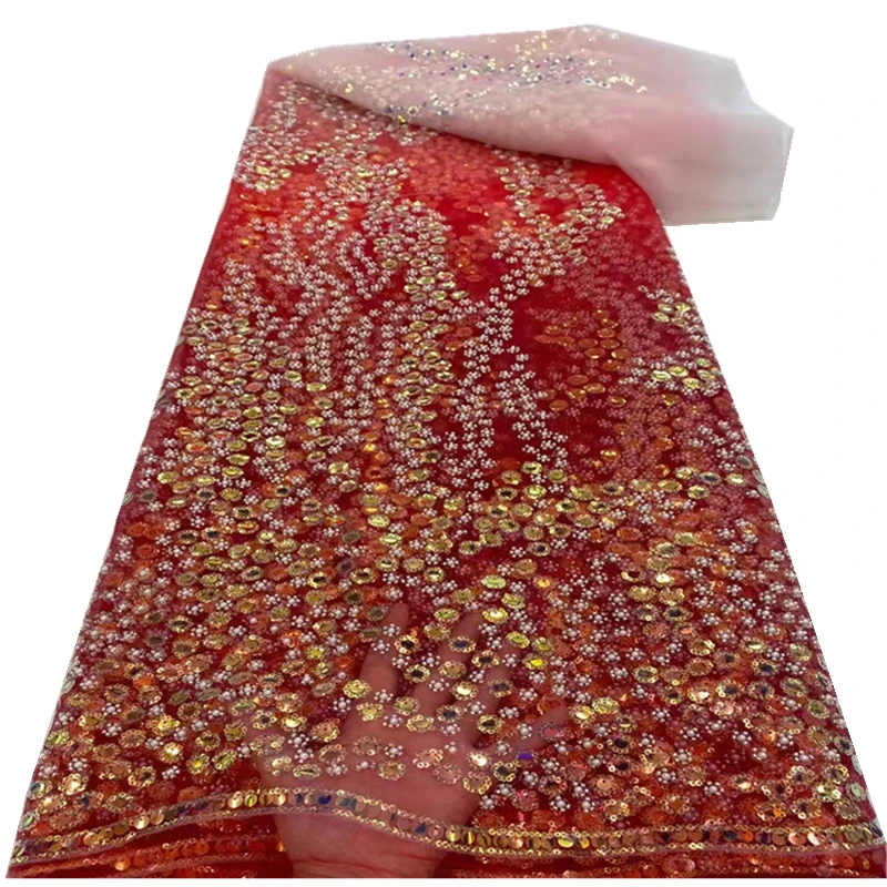

New Nigerian Lace Fabrics 2021 Net Lace Fabric High Quality Embroidery French Tulle Luxury Sequins And Beads Lace Fabric RF23258