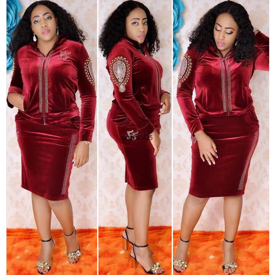 Бархатный комплект из 2 предметов Женская африканская одежда осень-зима 2021