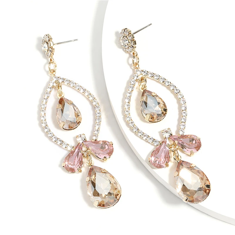 

Европейские и американские модные цветные серьги серии стразы, темпераментные высококлассные геометрические серьги-капельки